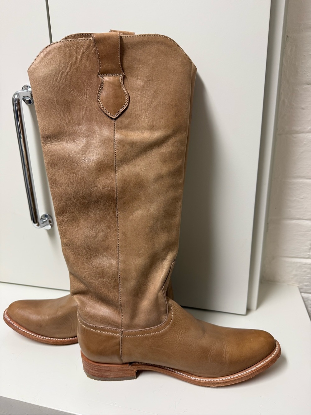 Lucchese Tall Shaft Cowboy Boots – Braided Detail – Tan/Camel Leather – Unworn - Picture 2 of 16